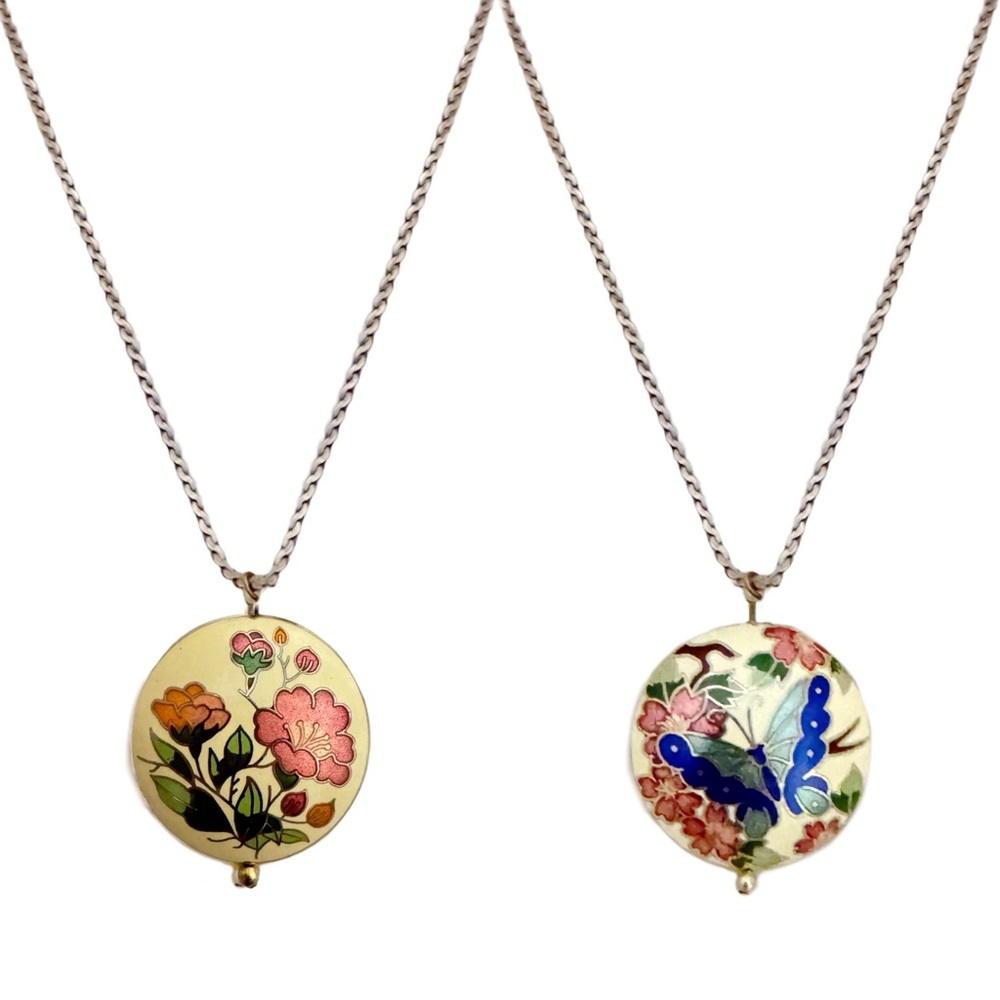 BOHEMIAN • Butterfly Flower Vintage Ceramic Necklace